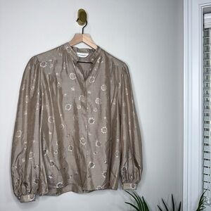 Dior Silk Blouse in Taupe with Floral Accents